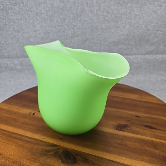 Pottery Barn Frosted Green glass fan vase 7.5” large Abstract Modern - Picture 2 of 12